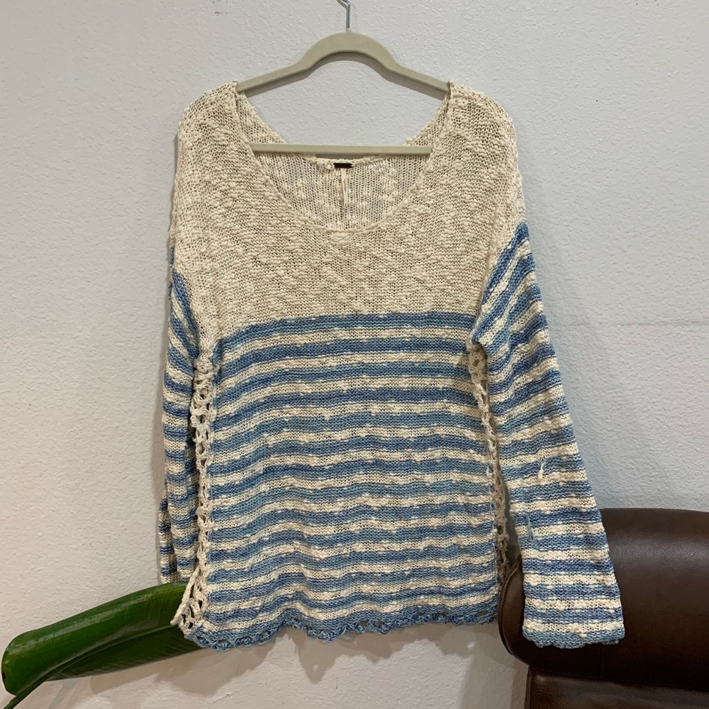 Free People Crochet Striped Split Hem Sweater